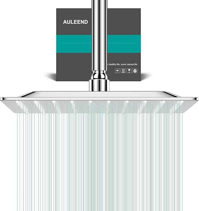 Square Rain Shower Head, High Flow Stainless Steel,Work with any decorative style，All Metal Rainfall Shower Head (Chrome, 10)