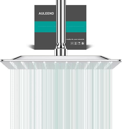 Square Rain Shower Head, High Flow Stainless Steel,Work with any decorative style，All Metal Rainfall Shower Head (Chrome, 10)