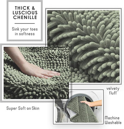 Hearth & Harbor Bathroom Rugs, Chenille Bath Mat - Machine Washable Bath Mats for Bathroom Non-Slip Backing Rubber, Quick Dry Bathroom Mat