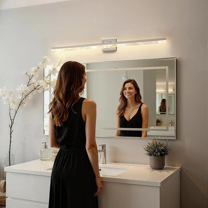 L LOHAS LED 48 Inch Nickel Vanity Light Bar Over Mirror Marble Acrylic 3CCT | Modern Bathroom Lighting With Marble Acrylic Shade, Adjustable LED Mirror Light Fixture for Indoor Wall Applications