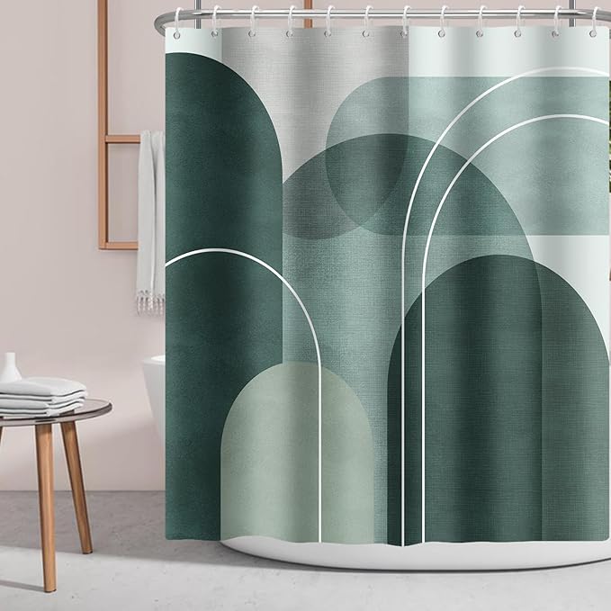 Green Shower Curtain Abstract Boho Mid Century Arch,Morden Minimalist Geometry Fabric Shower Curtains Bathroom Accessories