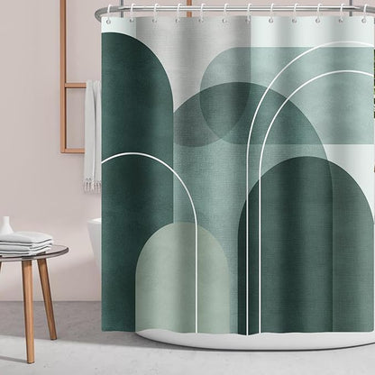 Green Shower Curtain Abstract Boho Mid Century Arch,Morden Minimalist Geometry Fabric Shower Curtains Bathroom Accessories