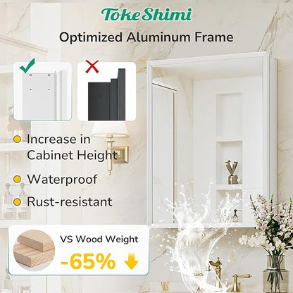 48 x 32 White Recessed Medicine Cabinet with Mirror, Assembly Required, Bathroom Medicine Cabinet with Mirror, Stepless Adjustable Shelves, Beveled Aluminum Frame, DTC Hinge