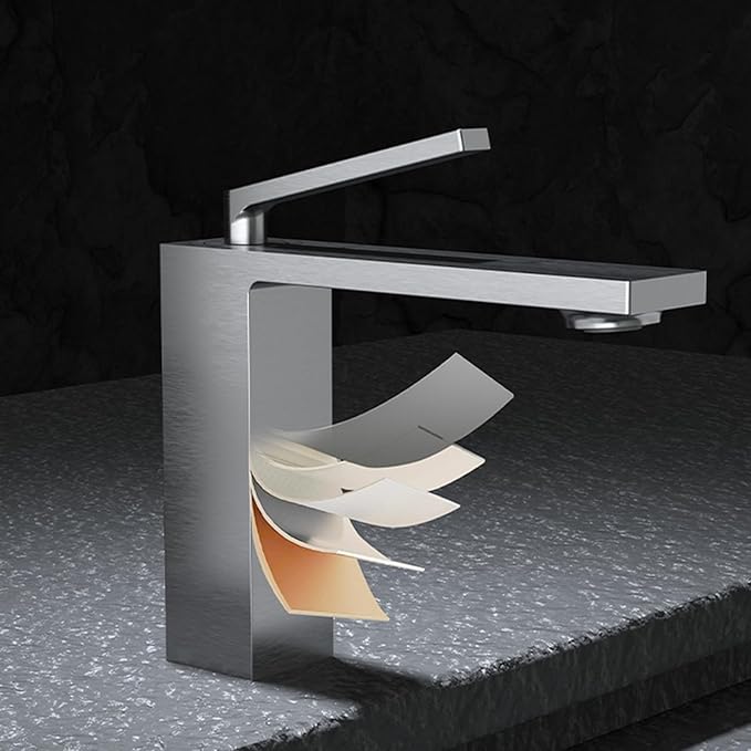 BiaoTeng Bathroom Faucet 1 Hole Single Handle Hot and Cold Brass Bathroom Sink Faucets Grey