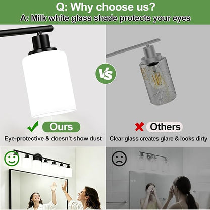 Zarbitta 8-Light Bathroom Light Fixtures, Black Modern Vanity Lights with Milky White Frosted Glass Shades, Bathroom Wall Lamp for Mirror, Living Room, Hallway, Kitchen, Cabinet, Porch