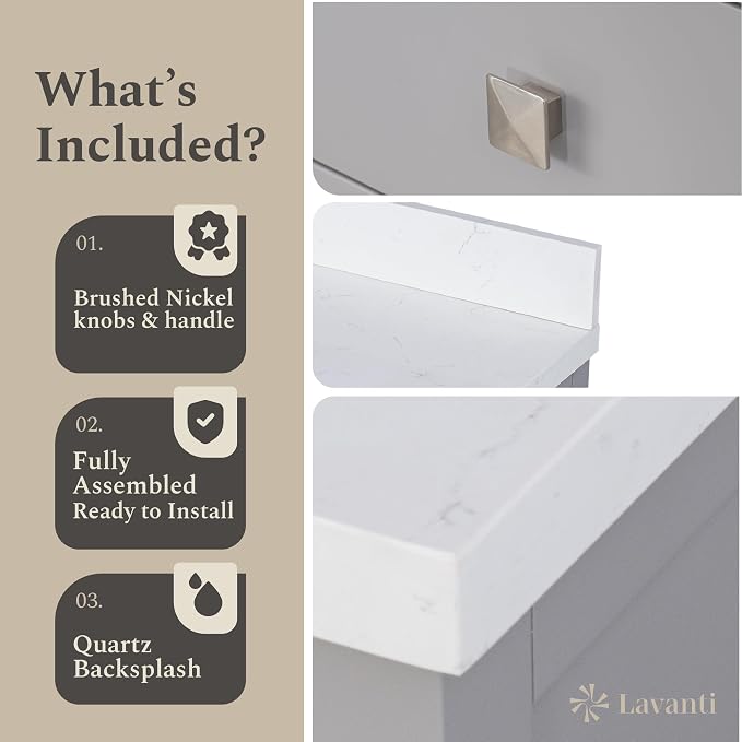 Lavanti Oakford 60 Inch Bathroom Vanity with Sink – Stylish Grey Vanity Bathroom with Storage Cabinet – Modern Bathroom Vanities with Single Vanity Sink & Quartz Countertop