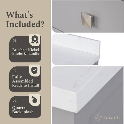 Lavanti Oakford 60 Inch Bathroom Vanity with Sink – Stylish Grey Vanity Bathroom with Storage Cabinet – Modern Bathroom Vanities with Single Vanity Sink & Quartz Countertop
