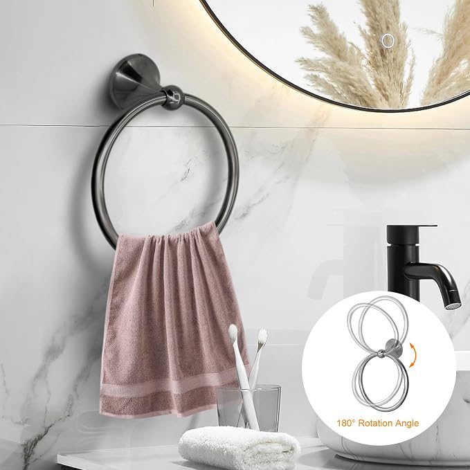 8 Pieces Bathroom Hardware Set Brushed Nickel Adjustable Expandable Towel Bars Towel Ring Wall Mount Toilet Paper Holder Towel Hooks Towel Racks Hand Towel Holder (8 Pcs Black)