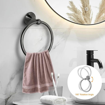 8 Pieces Bathroom Hardware Set Brushed Nickel Adjustable Expandable Towel Bars Towel Ring Wall Mount Toilet Paper Holder Towel Hooks Towel Racks Hand Towel Holder (8 Pcs Black)