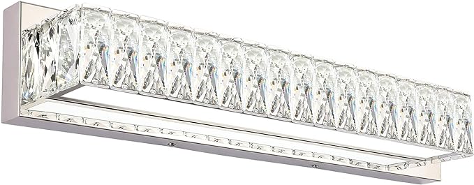 Modern Bathroom Light Fixtures - LED Vanity Lights for Bathroom 18W - Crystal Chrome Lighting Fixtures Over Mirror for Bath