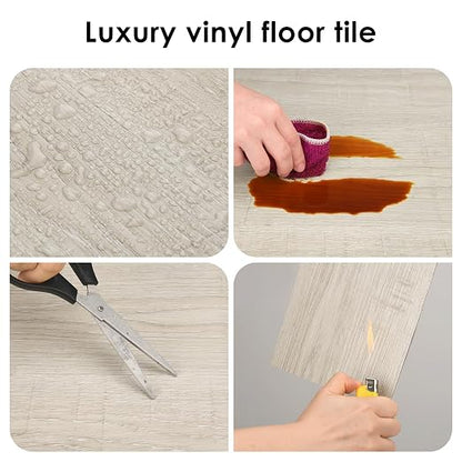 MULGREAT Peel and Stick Floor Tile, 54 Sq.Ft Self Adhesive Vinyl Flooring Plank, 36 Pieces Waterproof Heavy Duty Wood Grain Tiles, 36"x6" DIY Planks for Bedroom Kitchen Apartment Bathroom White