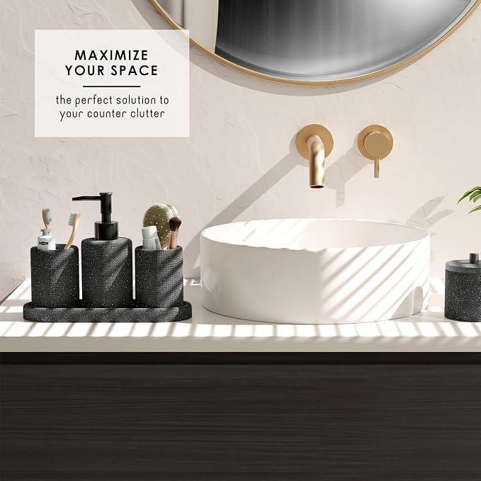 Clara Clark Coal Black Bathroom Set - Bathroom Sets with Shower Curtain and Rugs, 26PC Bathroom Accessory Set, Shower Curtain Set with Adhesive Corner Shower Caddy Hanging & Soap Dispenser