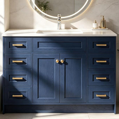 Blue Bathroom Vanity with Sink 48inch | 2 Doors and 8 Drawers | Wood Storage Basin Cabinet with Ceramic Basin for Home and Office