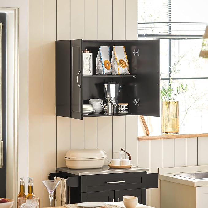 SoBuy Bathroom Kitchen Wall Cabinet, Garage or Laundry Room Storage Medicine Cabinet, Linen Tower Bath Cabine with Shelf, Black FRG231-SCH