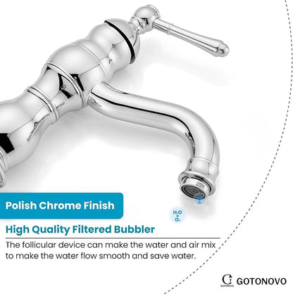gotonovo Bathroom Faucet 1 Hole Vintage,Polish Chrome,5.9” Spout Reach | Bathroom Sink Faucet for 1 or 3 Hole Single Handle,Deck Plate,360° Swivel Spout,Pop Up Drain,cUPC Supply Hoses,for Vanity RV