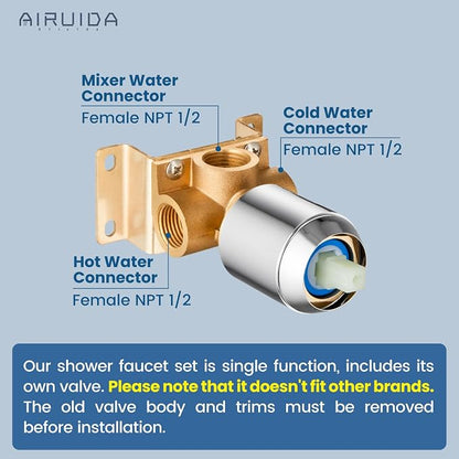 Airuida Chrome Polish Shower Faucet Set,8 Inch Shower Valve Kit | Square Showerhead,Female Thread Rough-in Valve,Bathroom Rain Shower System,Single Function Handle