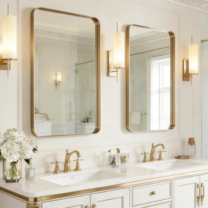 Gold Bathroom Mirrors for Over Sink 24"x36" 2 Pack | Brushed Champagne Brass Gold Vanity Mirror for Wall, Aluminum Frame, Anti-Rust, Tempered Glass