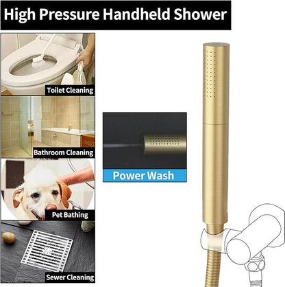 AYIVG Brushed Gold Finish Round Brass 2 In 1 Function High Pressure Handheld Shower Head Sprayer Hand Shower Wand with 59 Inch Hose For Bathroom Shower System
