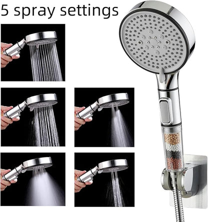 RV Shower Head with Hose, High Pressure 5 Setting Shower Head with Filter and On/Off, Water Saving Shower Head for RV/Camper, Travel Trailer, Motorhome,Shower head Replacement
