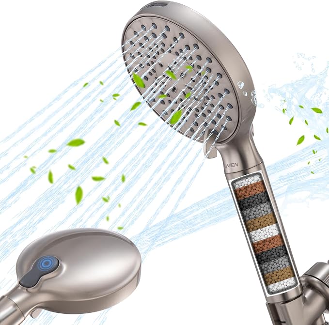 Filtered Shower Head with Handheld, High Pressure 9-Spray Modes Detachable Shower Head with Filter for Hard Water-Remove Chlorine & Impurities, 2 Filters, Brushed Nickel