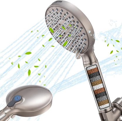 Filtered Shower Head with Handheld, High Pressure 9-Spray Modes Detachable Shower Head with Filter for Hard Water-Remove Chlorine & Impurities, 2 Filters, Brushed Nickel