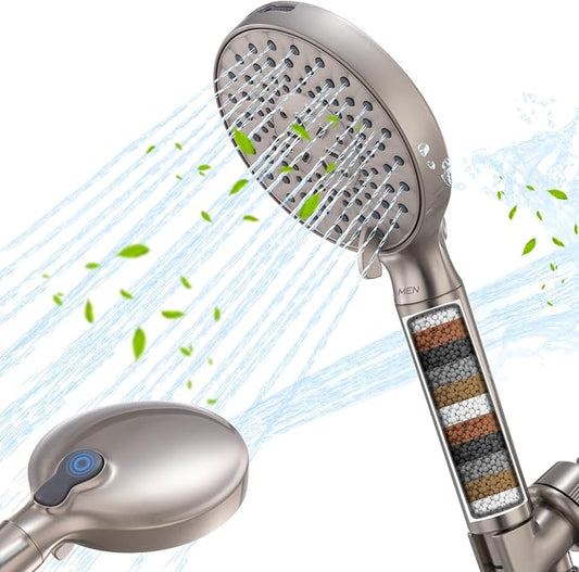 Filtered Shower Head with Handheld, High Pressure 9-Spray Modes Detachable Shower Head with Filter for Hard Water-Remove Chlorine & Impurities, 2 Filters, Brushed Nickel