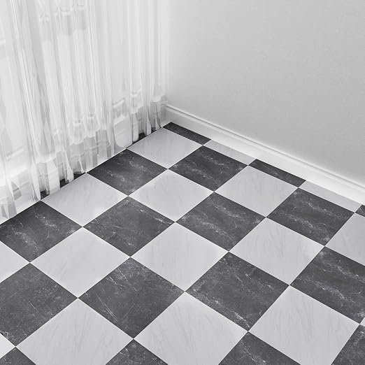 Peel and Stick Floor Tiles | Dark Gray Marble 30 Tiles | Coated Surface Tile / Indoor Areas / Anti Sctrach / Waterproof / DIY Installation / Easy to Clean 2.8m2