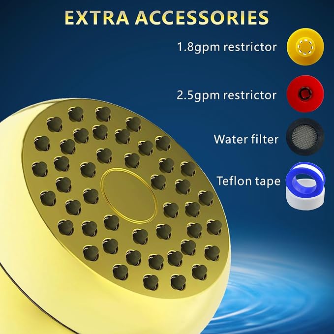 High Pressure Shower Head - Powerful Bathroom Pressure Boosting Showerhead - Perfect Universal Replacement for Bathroom Shower Heads (Gold)