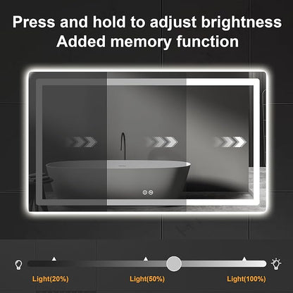 LED Bathroom Vanity Mirror with Lights, 30"x50" Lighted Wall Mirror | Front and Backlit, Anti Fog, Dimmable 3 Color Lighting, Memory Function, Shatterproof Glass, Plug in or Hardwired
