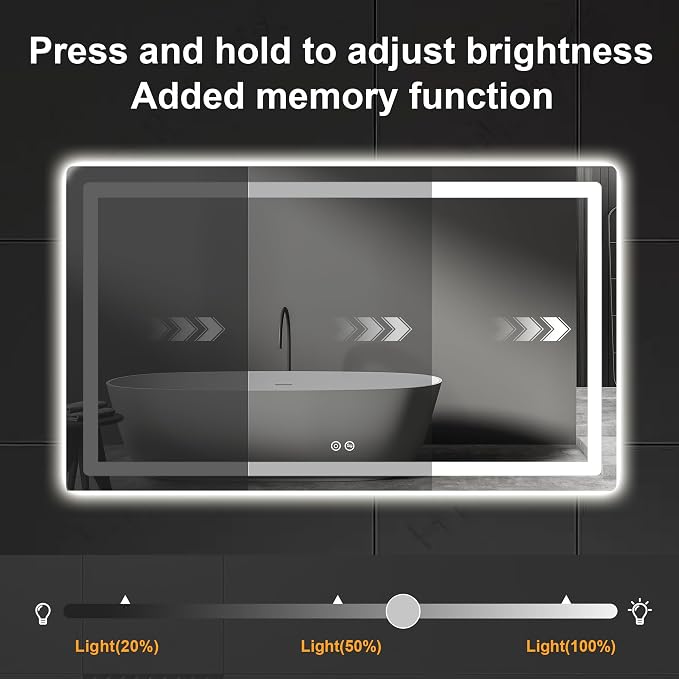 LED Bathroom Vanity Mirror with Lights, 30"x40" Lighted Wall Mirror | Front and Backlit, Anti Fog, Dimmable 3 Color Lighting, Memory Function, Shatterproof Glass, Plug in or Hardwired