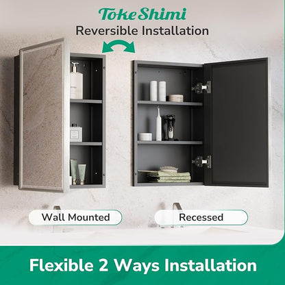 TokeShimi 24x30 Bathroom Mirrored Medicine Cabinet, Recessed Medicine Cabinet with Mirror, Aluminum Framed Brushed Nickel Mirror with Storage Adjustable and Quiet Hinge