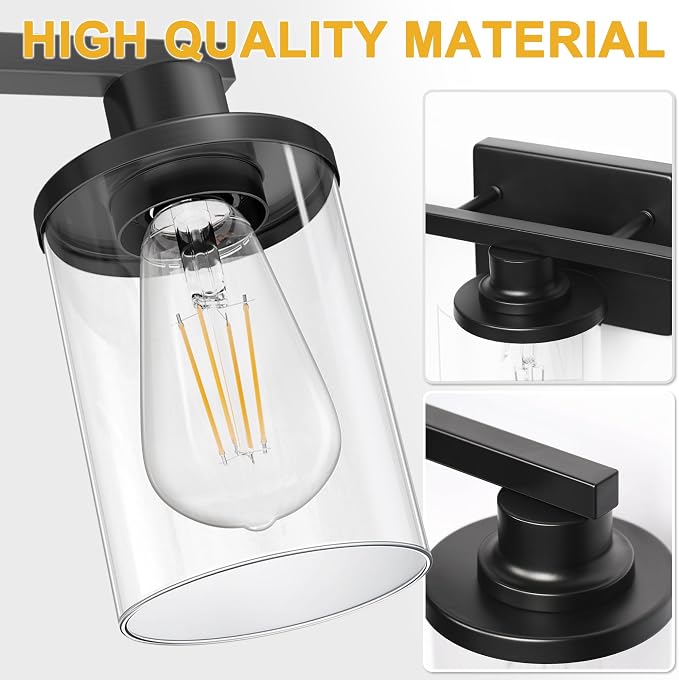 L LOHAS LED 5-Light Bathroom Light Fixtures Over Mirror, Black Bathroom Vanity Lights with Clear Glass Shade, Modern Vanity Lights for Bathroom Living Room Hallway Bedroom | Clear Glass Shades; Modern Light Fixture for Bathrooms, Living Rooms, Hallways...