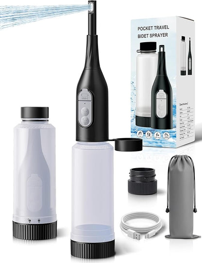 Portable Bidet for Travel – Electric Peri Bottle with Dual Spray Modes, 360° Nozzle, Water Bottle Adapter, USB Rechargeable, Waterproof, Travel Bidet for Postpartum & Personal Hygiene