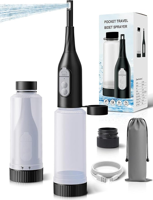 Portable Bidet for Travel – Electric Peri Bottle with Dual Spray Modes, 360° Nozzle, Water Bottle Adapter, USB Rechargeable, Waterproof, Travel Bidet for Postpartum & Personal Hygiene