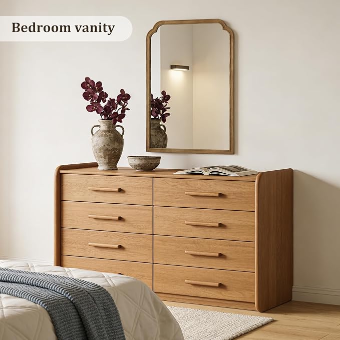 28" x 40" Wood Bathroom Mirror for Wall Mounted, Rustic Rounded Corner Vanity Mirror for Entryway, Living Room or Bedroom Home Decorative [28" x 40" Natural Color]