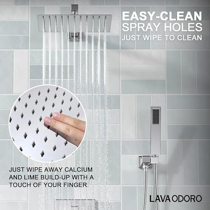 Lava Odoro Modern 2-Setting Square Shower System with Rain Shower Head and Handheld Spray Chrome, Rainfall Shower Faucet Set Chrome, Shower Valve and Trim Kit, Polished Chrome SF103-C