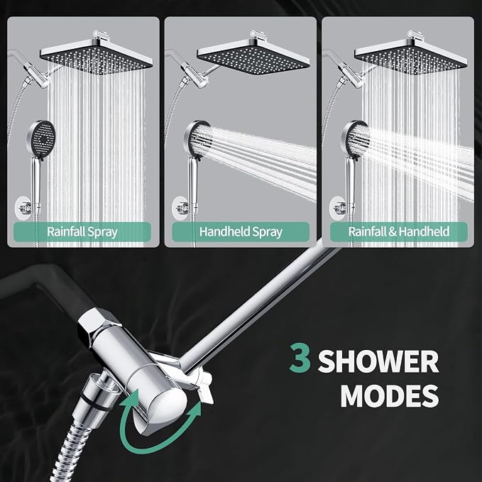 12 Inch Wide Rain Shower Head with Filtered Handheld Combo, High Pressure Rainfall Shower Head, 9 Spray Modes Handheld with 9-Inch Extension Arm, Comes with Filter Removes Chlorine (Chrome)