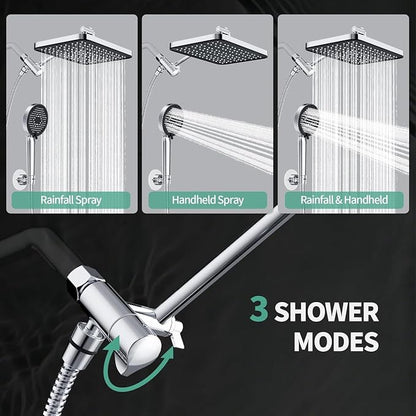 12 Inch Wide Rain Shower Head with Filtered Handheld Combo, High Pressure Rainfall Shower Head, 9 Spray Modes Handheld with 9-Inch Extension Arm, Comes with Filter Removes Chlorine (Chrome)