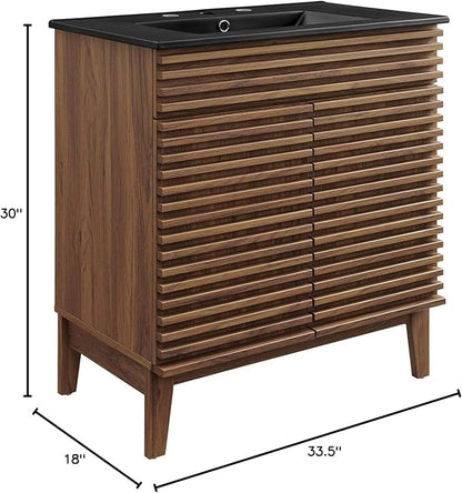 Modway Render 30" Bathroom Vanity with Sink in Walnut Black