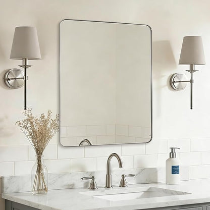 Brushed Nickel Mirrors for Bathroom Sink, 24x30 Inch Bathroom Vanity Mirror with Rectangular Metal Frame-Modern Clean Design with Superior Stainless Steel Frame