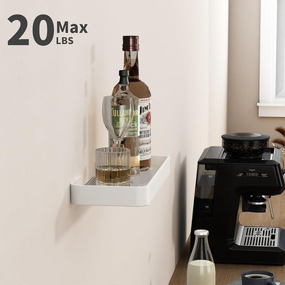 12-Inch Wall Shelf, Clear Tempered Glass with Matte White Aluminum Frame – Versatile Floating Bathroom Organizer