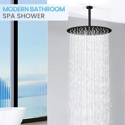12 inch Matte Black Rainfall Shower Head - All Metal Stainless Steel Full Body Round Rain Shower with 120 Silicone Nozzles