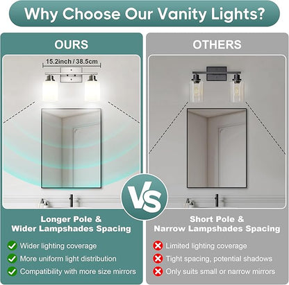 Ascher Bathroom Light Fixtures, 2-Light Vanity Light Over Mirror, Brushed Nickel Wall Sconces with Milky White Frosted Glass Shades, Wall Lamp for Living Room Bedroom, E26 Base(Bulbs Not Included)