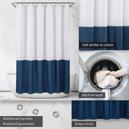 ALYVIA SPRING Waterproof Fabric Shower Curtain or Liner White/Navy, 72x72 | 3 Magnets, Soft Cloth & Hotel Quality, Machine Washable, Light-Weight, Standard Size