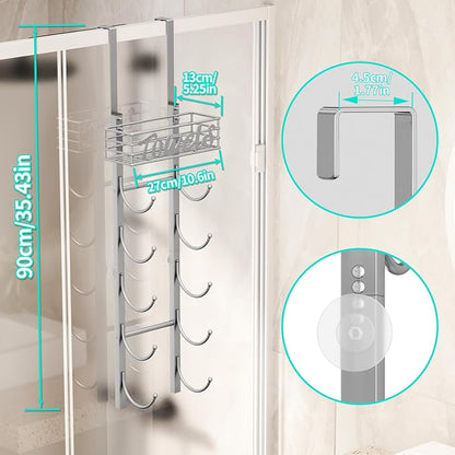 HapiRm Towel Racks for Bathroom Storage - 6 Tier Over The Door & Wall Mount Rolled Towel Storage Organizer Holder with Metal Shelf Basket for Small Bathroom, Camper, Rv - Sliver, Patented