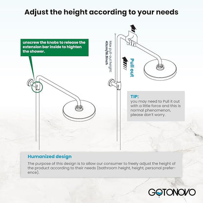 gotonovo Exposed Bathroom Shower System Two Cross Handle Oil Rubbed Bronze | Vintage Brass Tub Shower Faucet Set,8’’ Rain Head with Handheld Spray,Swivel Tub Spout,6’’ Hole Distance,Adjustable Height