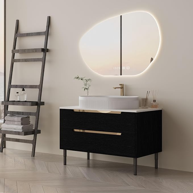 KEIKI 36" Modern Bathroom Vanity with Sink Combo, Freestanding Cabinet with Ceramic Basin, Extra Large Storage Drawer, Soft-Close Design, Walnut