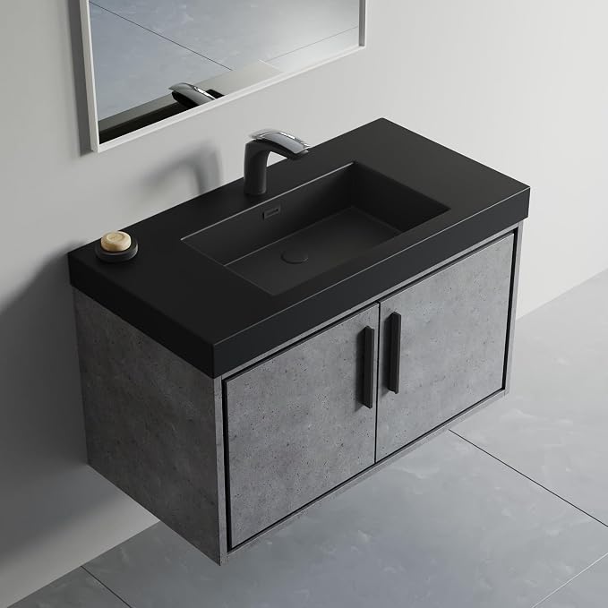 Dowell 36" Bathroom Sink,Single Bowl Vanity Basin,Rectangular Drop-In Bathroom Sink with Overflow,Black-000 3618BP-BL