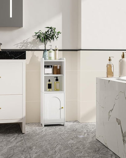 Bathroom Storage Cabinet, Corner Floor Cabinet with Doors and Adjustable Shelf, Narrow Toilet Paper Cabinets, Bathroom Organizer for Small Spaces, White BC29713X