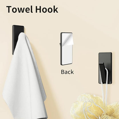 4 Pieces Bathroom Hardware Set, Stainless Steel Bathroom Accessory Set, 16 Inch Bath Towel Bar Set Self Adhesive Towel Racks for Bathroom Wall Mounted，Matte Black